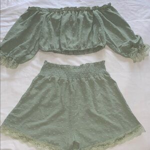 Sage Green Off-Shoulder 2 Piece Set